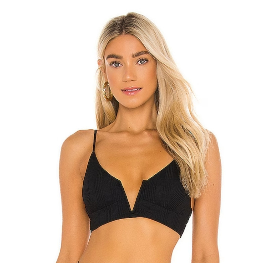 L*Space Siren Pointelle V Rib Bikini Top Black Size XS or S